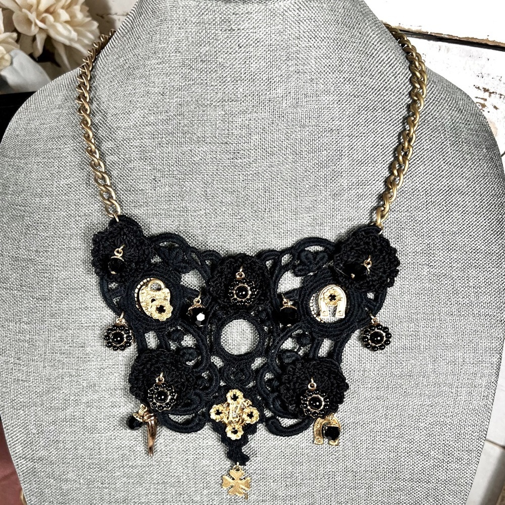 Dolce & Gabbana Rare Crocheted Good Luck Charm Necklace/Bib​